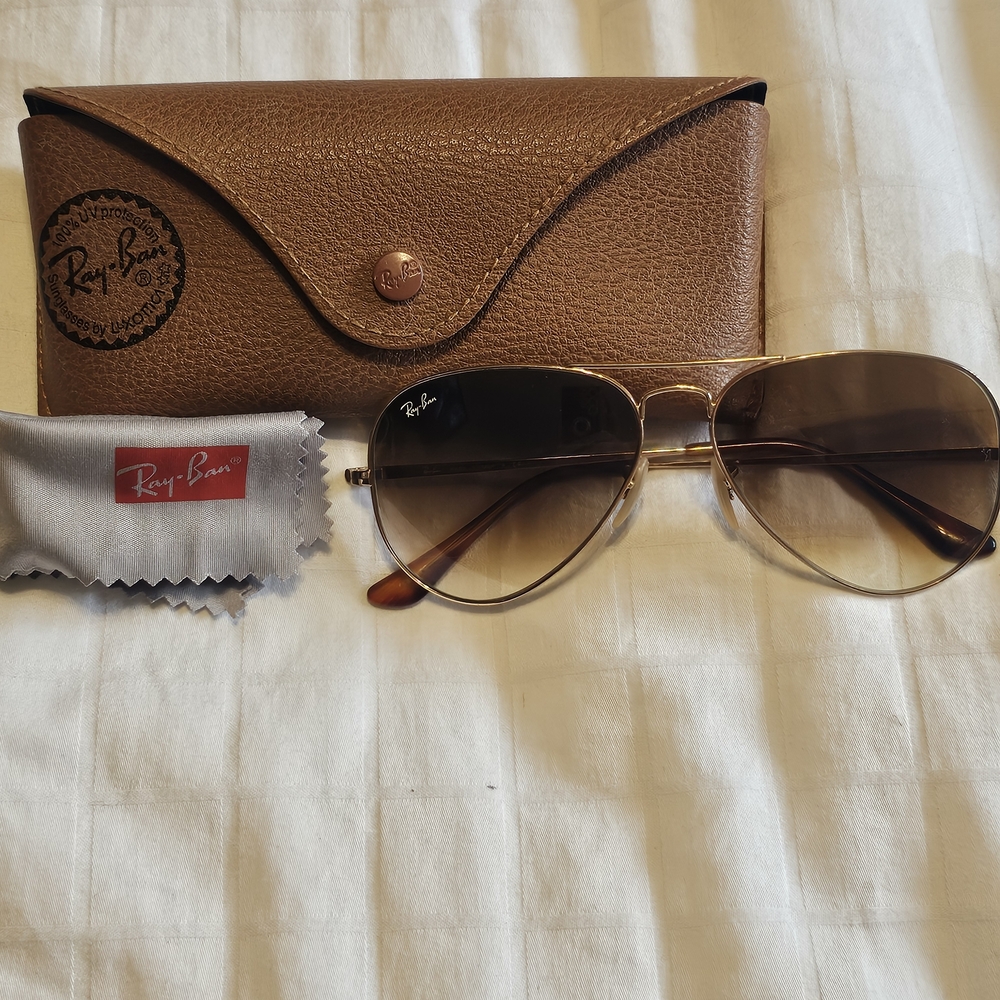 Ray-Ban Gold and Brown Aviator Sunglasses